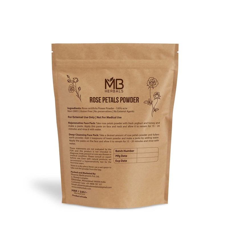 MB Herbals Rose Powder 100g (3.5oz) | For Face Packs & Facial Mask Formulations | 100% Pure & Natural | No Chemical Preservative | No Artificial Color | Rose Petals Powder - Image 2